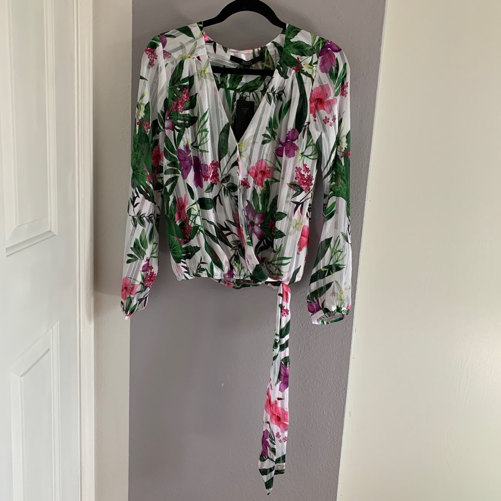 Guess Floral Wrap Blouse